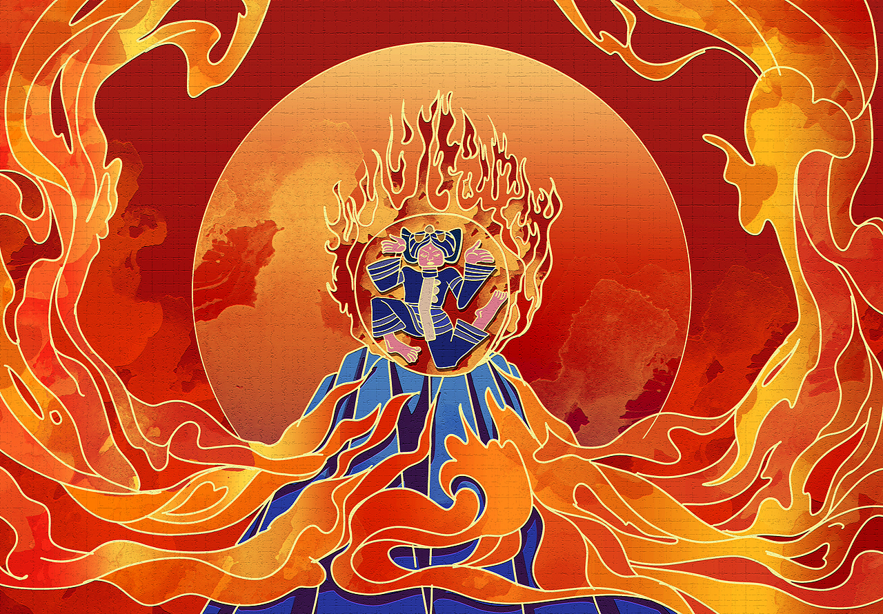 少数民族神话题材插画《火童》