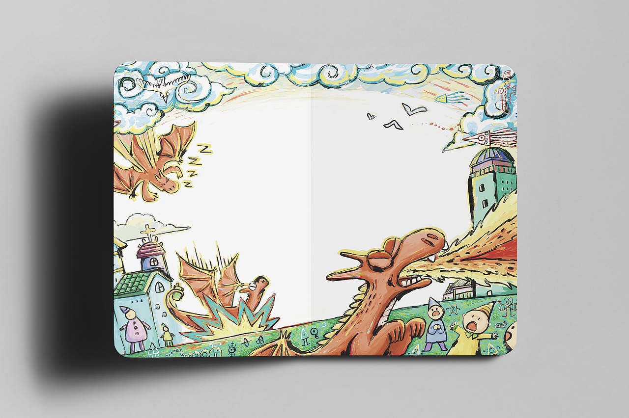 桥梁书《读书太快的喷火龙》与《世界上最大的书》插画