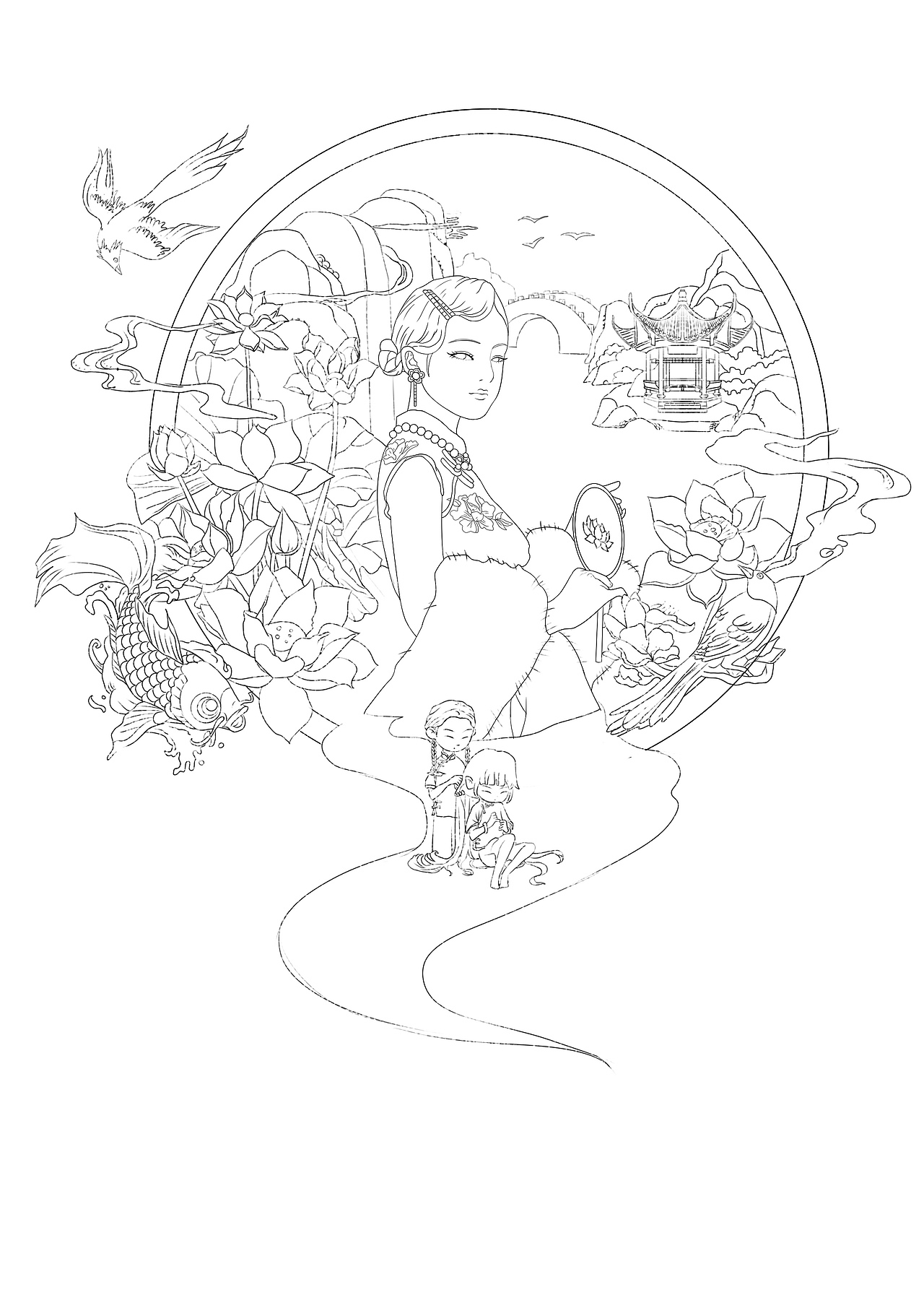 民国风少女美容美发美妆包装插画（图ZMzAwNzMwMzUy） - 商业插画 - 站酷设计师可乐拌冰原创素材 - 站酷ZCOOL