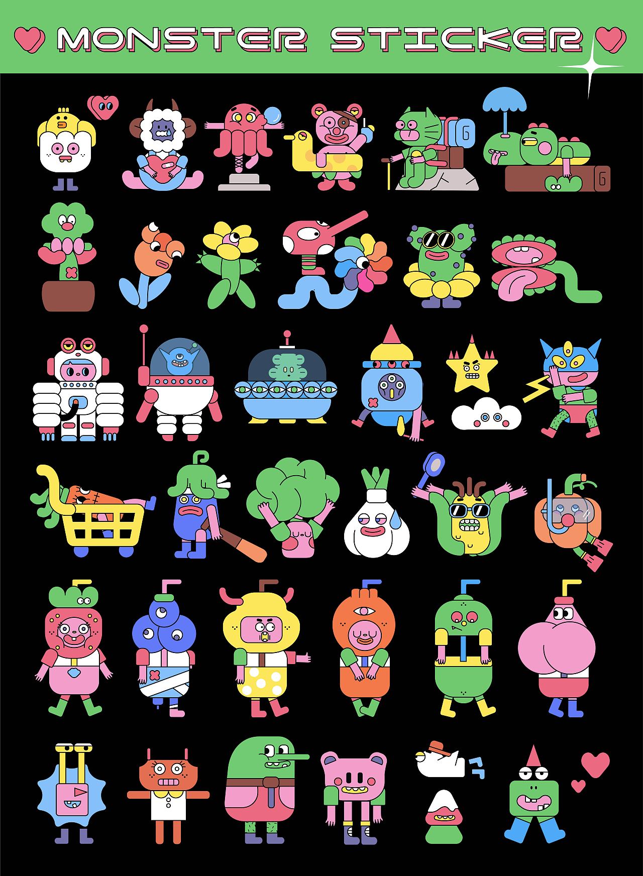 6组可爱系列怪兽插画贴纸集合