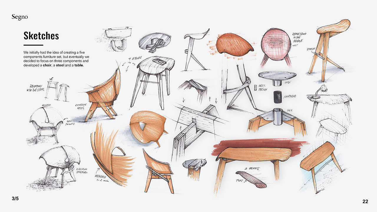 Pallante - 木质座椅 Segno 家具设计 / 产品渲染图