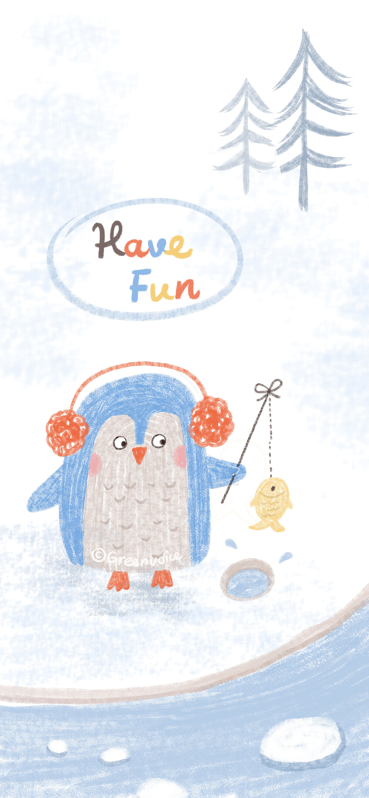 壁纸分享-萌趣企鹅君-动物插画