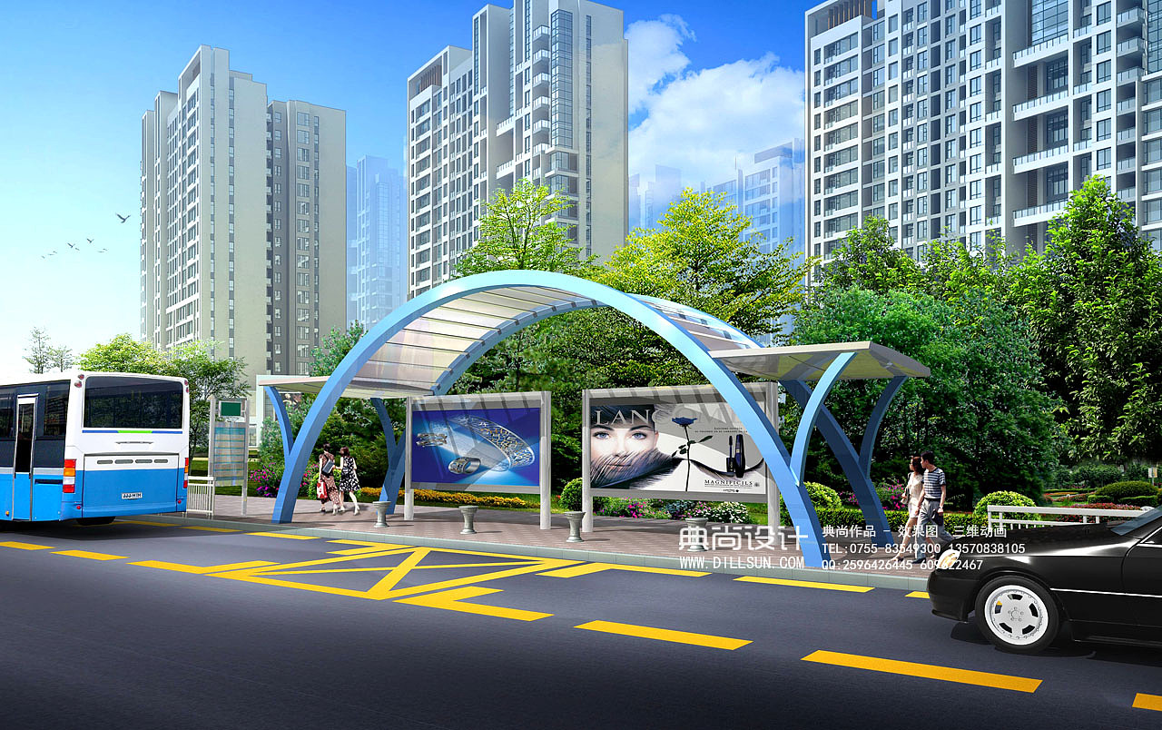 公交车站效果图作品
