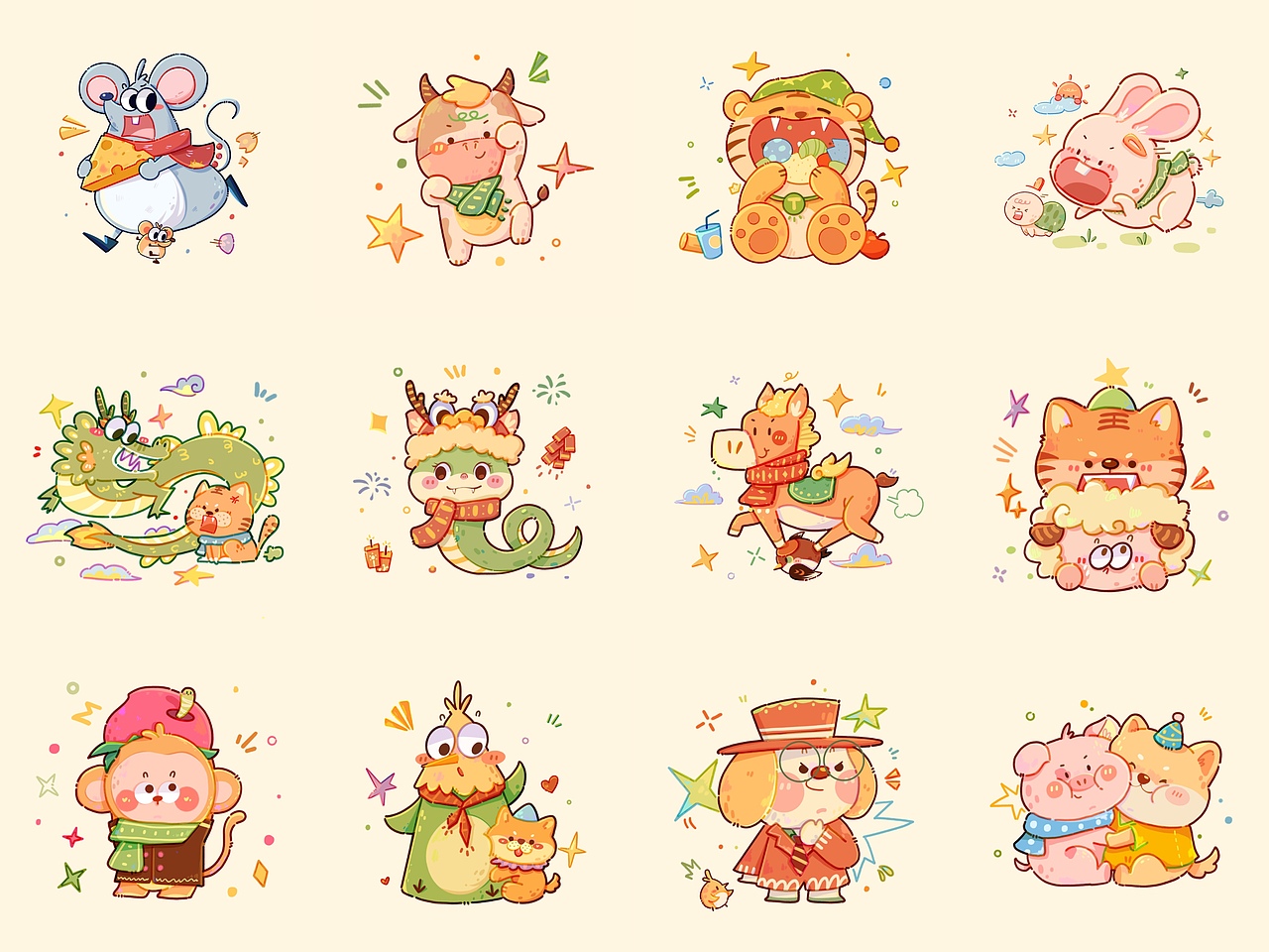 可爱十二生肖合集（图ZMzU1MjA5MTQw） - 商业插画 - 站酷设计师小迪XD原创素材 - 站酷ZCOOL
