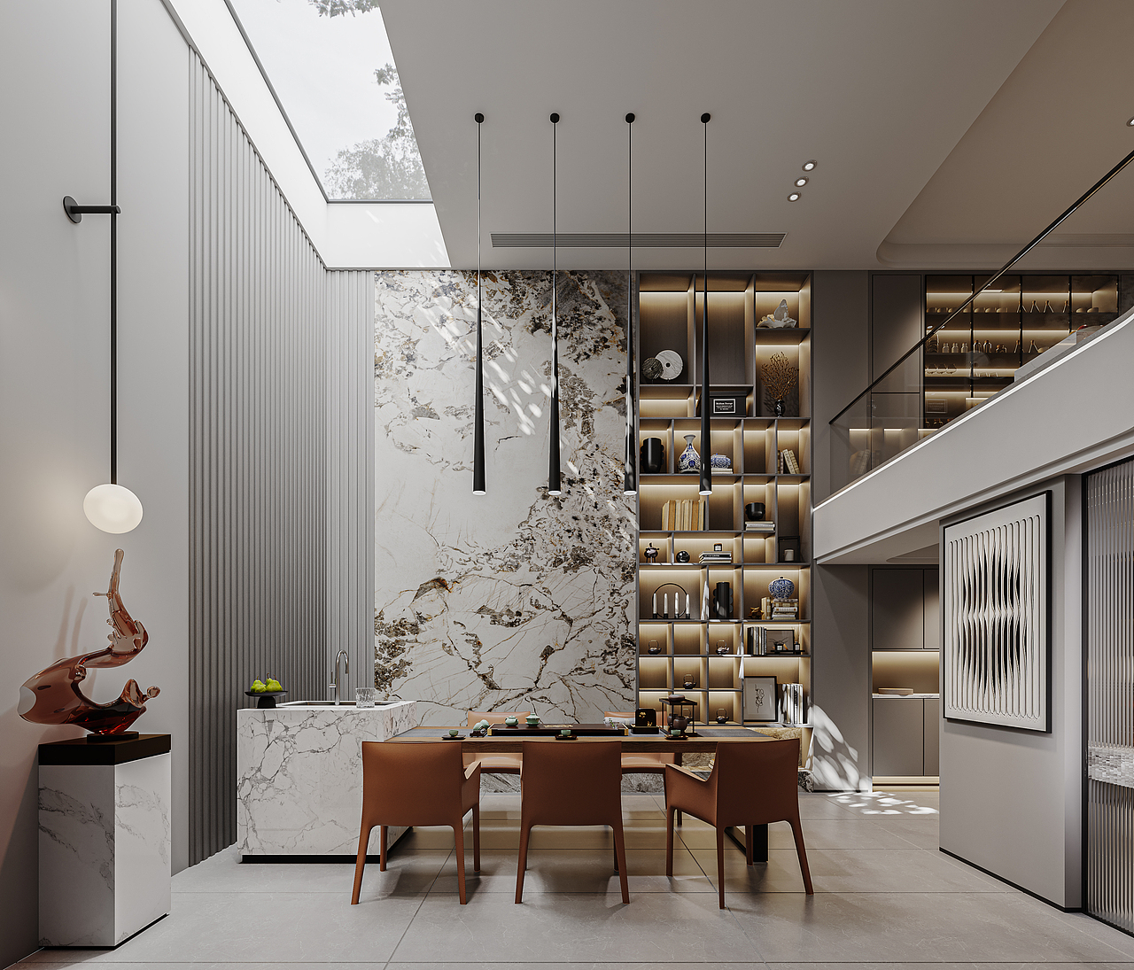 灰白调客餐厅别墅地下室卧室卫生间