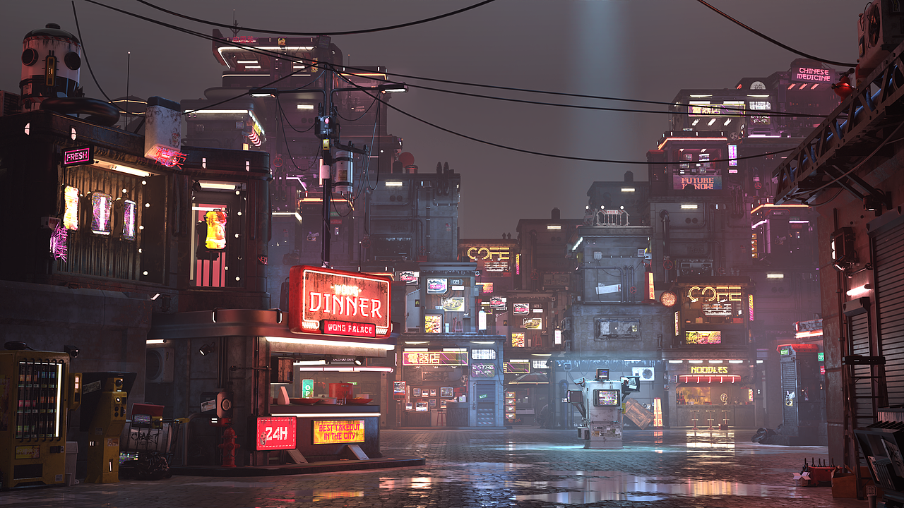 CyberStreet赛博朋克街道 三维场景制作（图ZMjk5MDI3ODA4） - 场景 - 站酷设计师是鱼小饼子啊原创素材 - 站酷ZCOOL