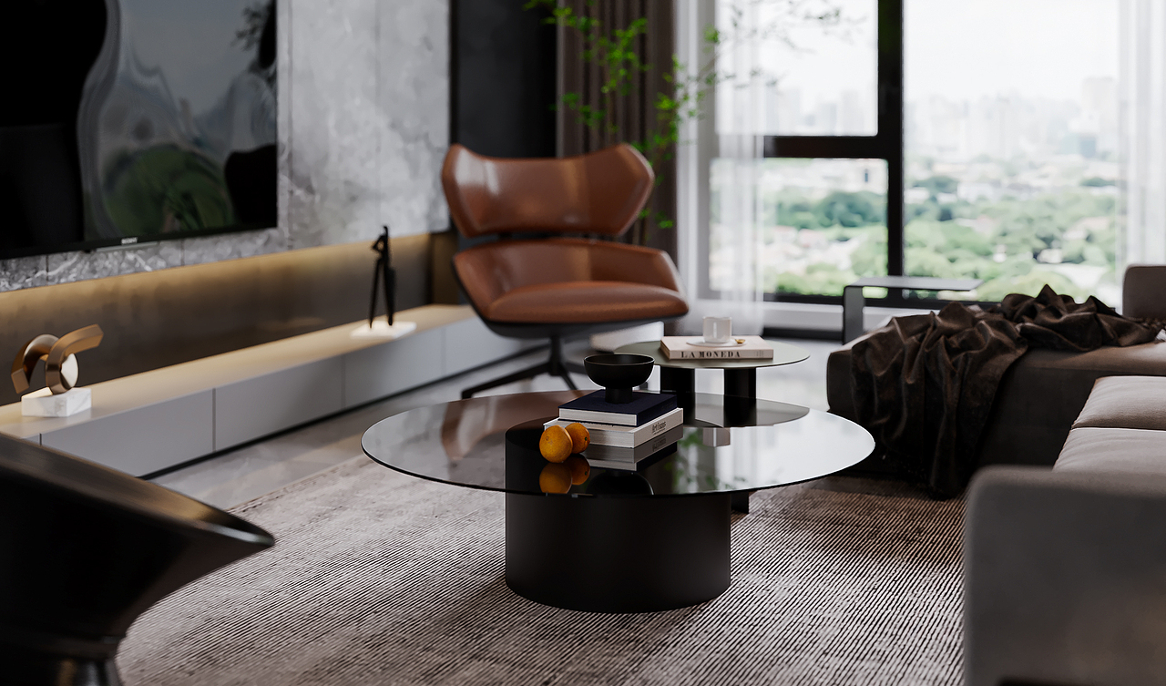 现代黑白灰客餐厅效果图设计