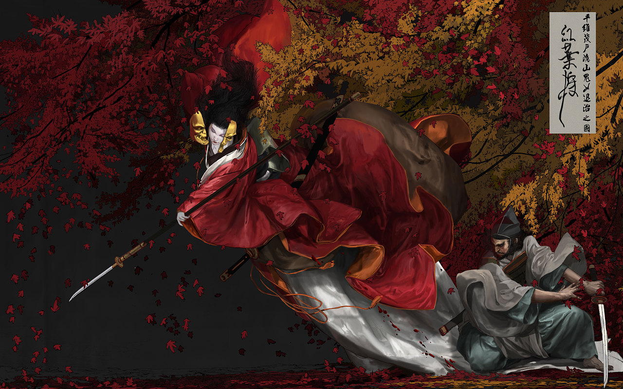 《红叶狩》（图ZMzYxODU3NDAw） - 商业插画 - 站酷设计师晓太阳XD原创素材 - 站酷ZCOOL