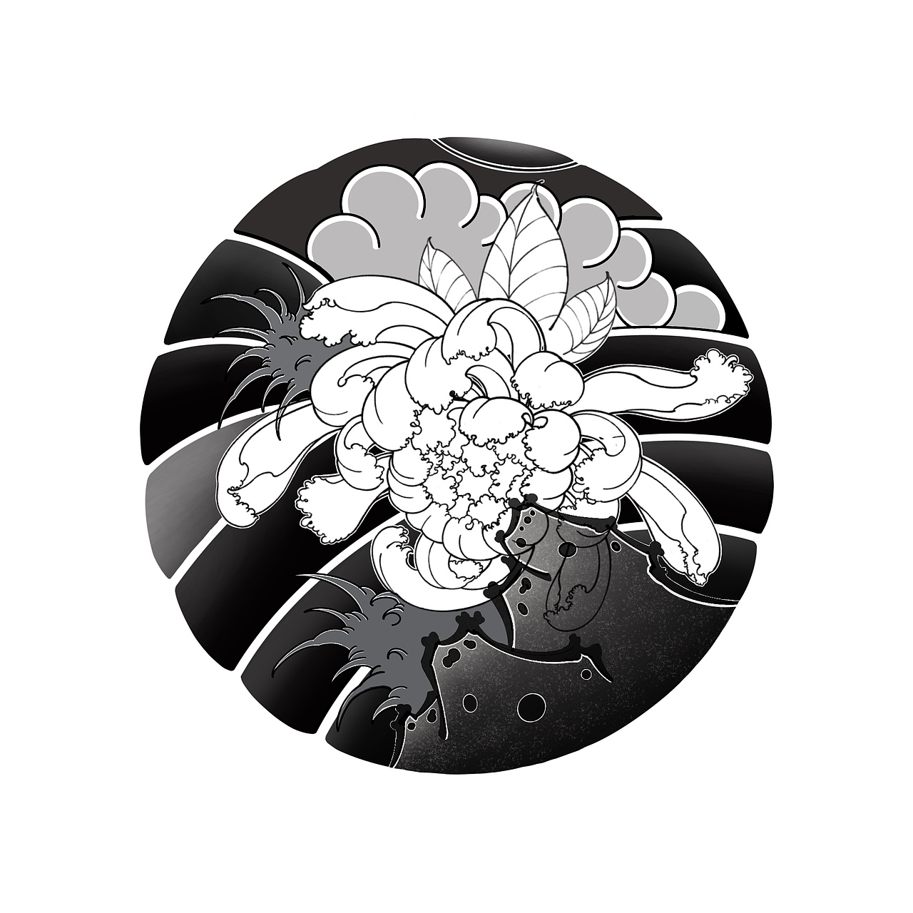 老传统菊花手稿  胸口老传统纹身手稿