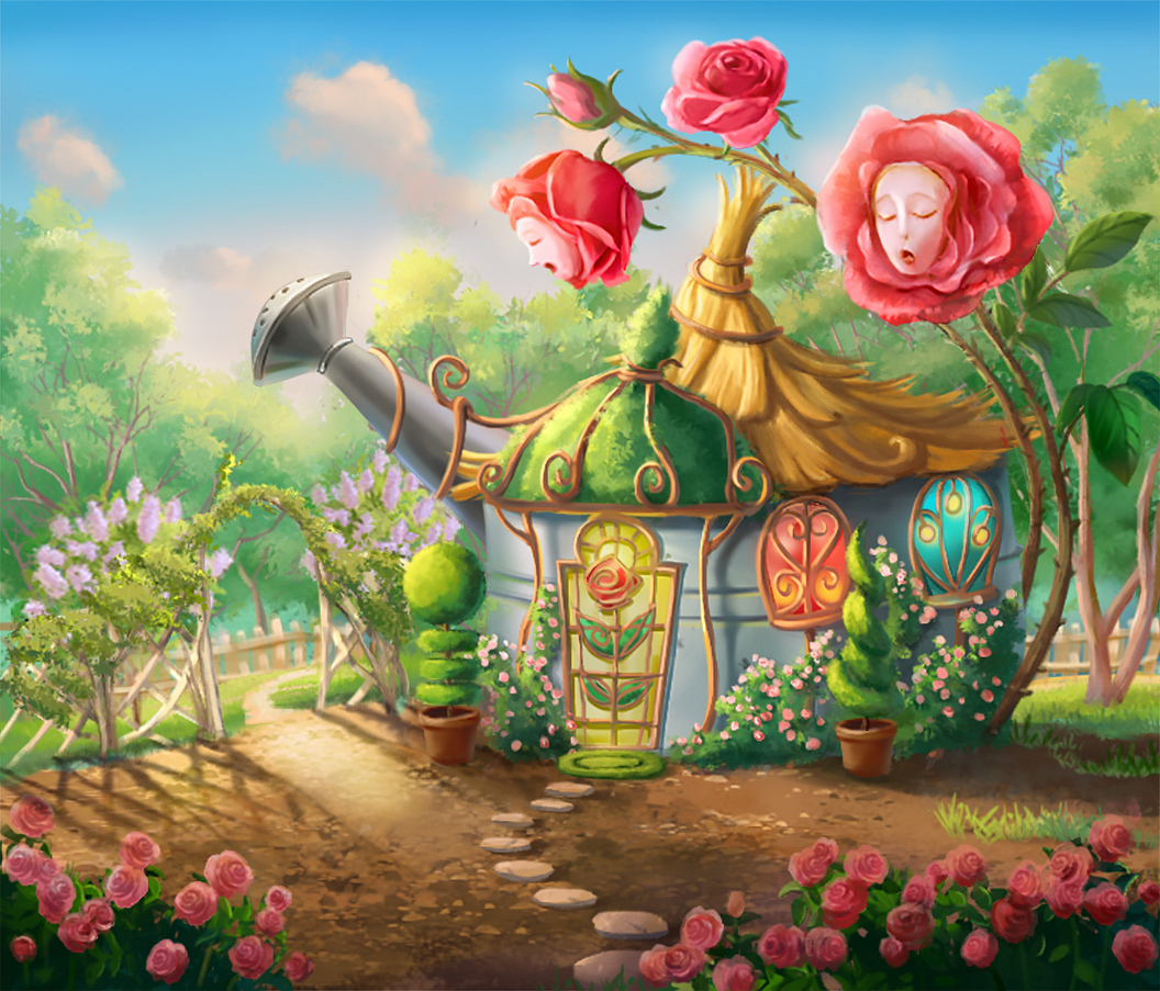 秋天的小屋 游戏场景插画