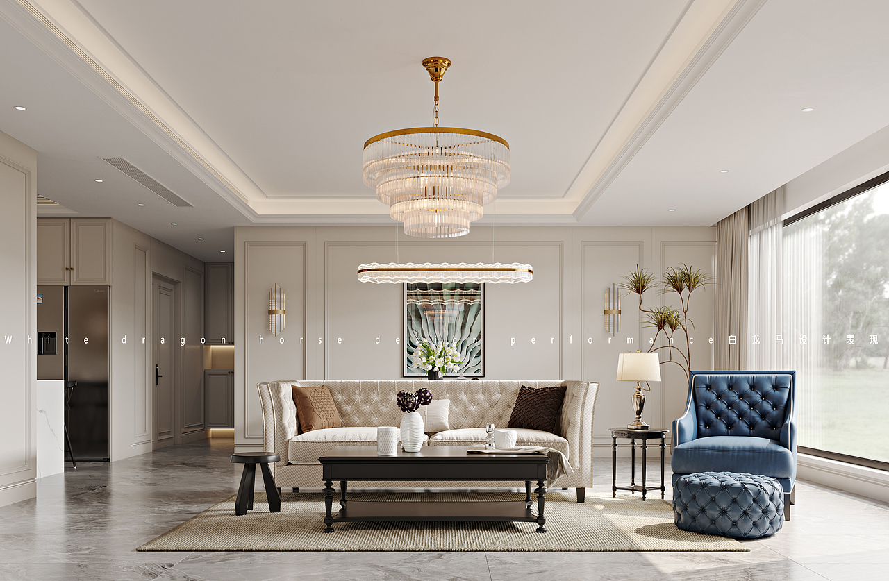 极简美式风格——白龙马效果图