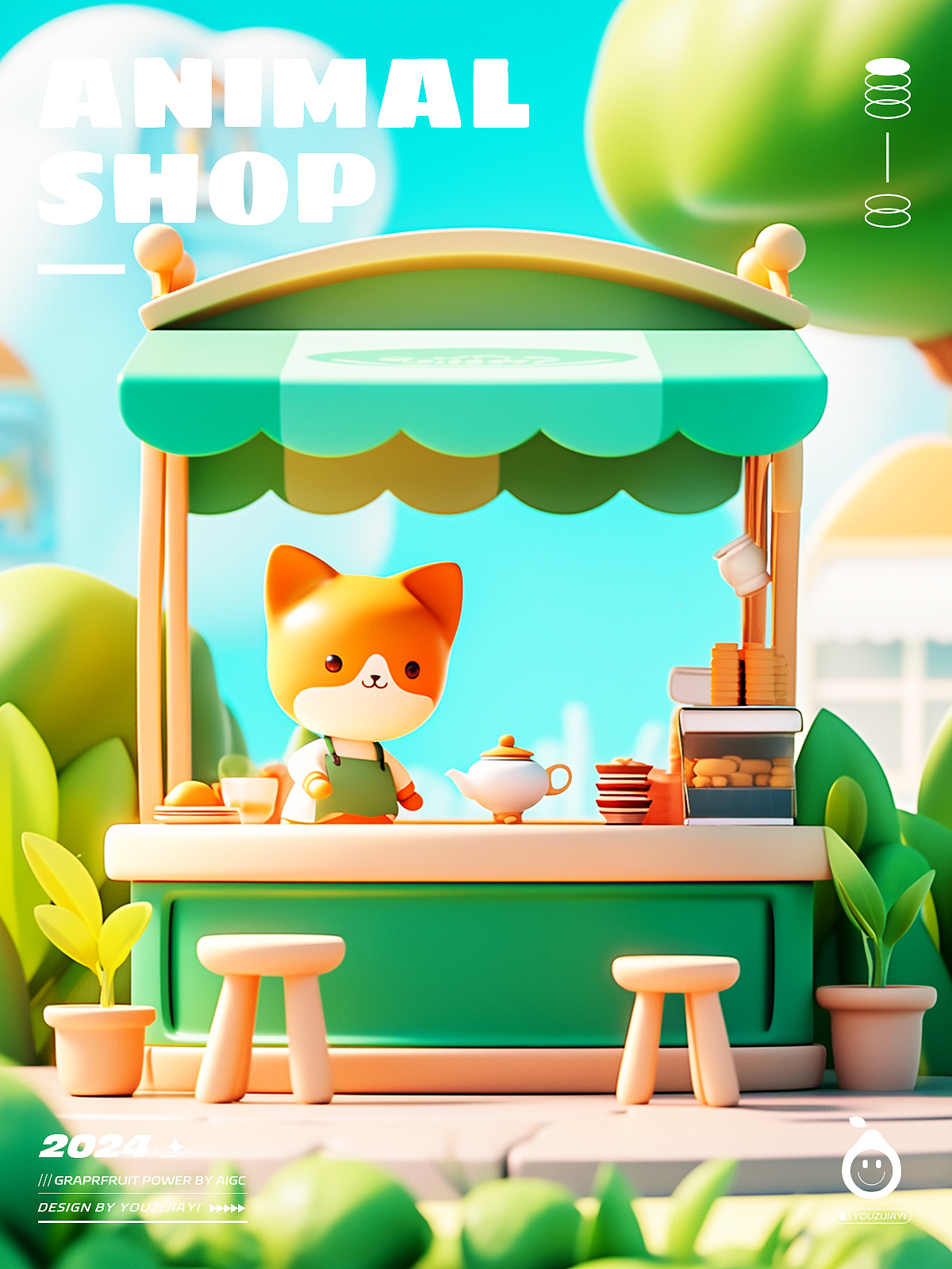 AIGC-运营插画设计【卡通动物微缩场景】