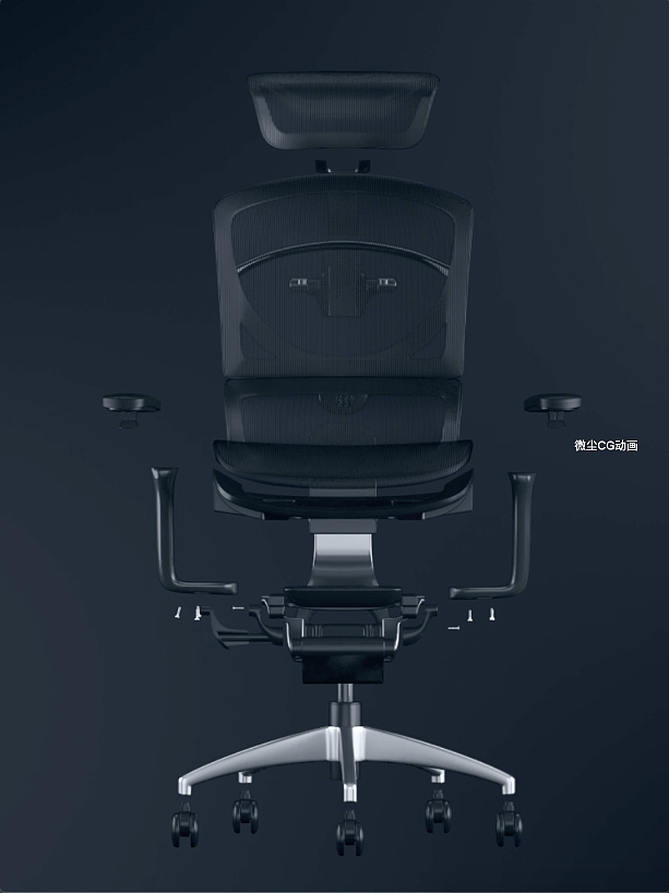 hbada黑白调护腰人体工学椅电竞椅三维cg动画