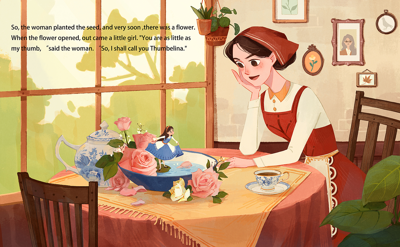 《拇指姑娘》绘本插画练习（图ZMzYyMjM4Njky） - 绘本 - 站酷设计师一笔草草原创素材 - 站酷ZCOOL