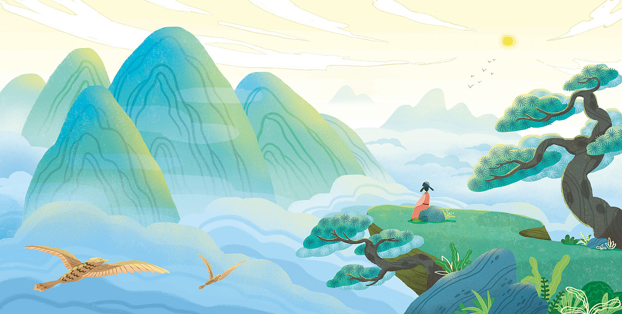 古诗插画（图ZMzI4ODU3NDMy） - 商业插画 - 站酷设计师凉团子原创素材 - 站酷ZCOOL