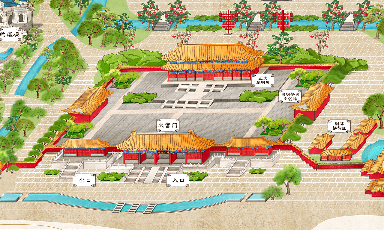 圆明新园景区手绘地图（图ZMzY5NTk3MTA4） - 商业插画 - 站酷设计师一述原创素材 - 站酷ZCOOL