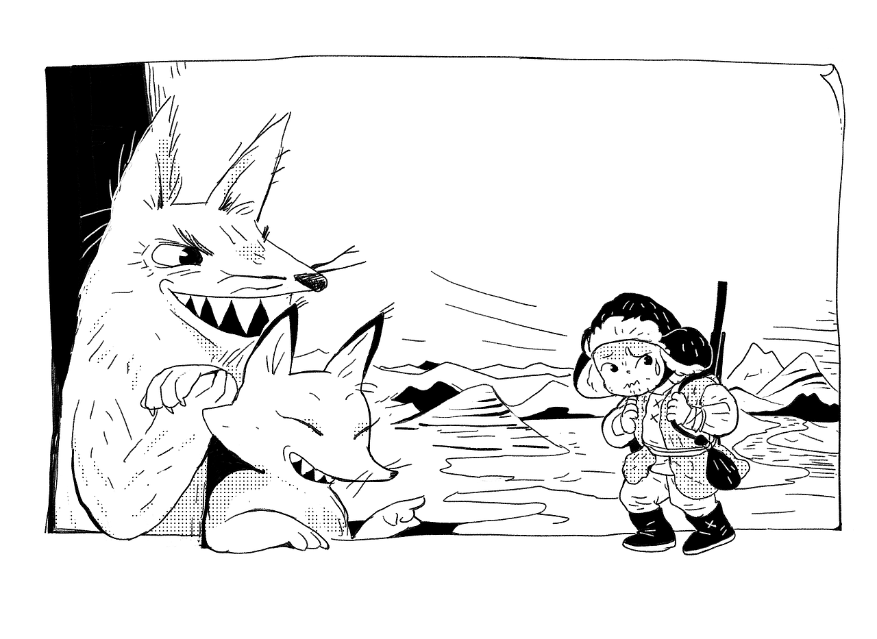 狐狸打猎人的故事 文：金近
选自《儿童文学》1963年10月第1期<br>有的小朋友看了这个童话的题目，一定要问：“狐狸怎么能打猎人呢？你瞎说！”<br>我说，这个童话里的狐狸真的能打猎人。可是狐狸的这枝猎枪是怎么得来的，那就要听了故事才会明白。好，还是先让我来讲故事吧。