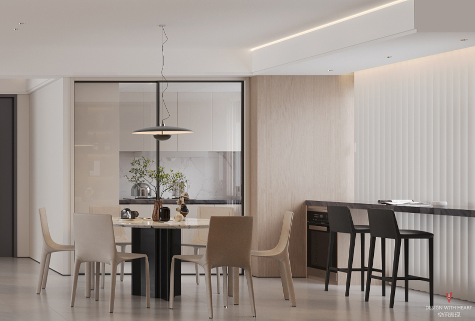 V8空间表现 | 奶油风客餐厅