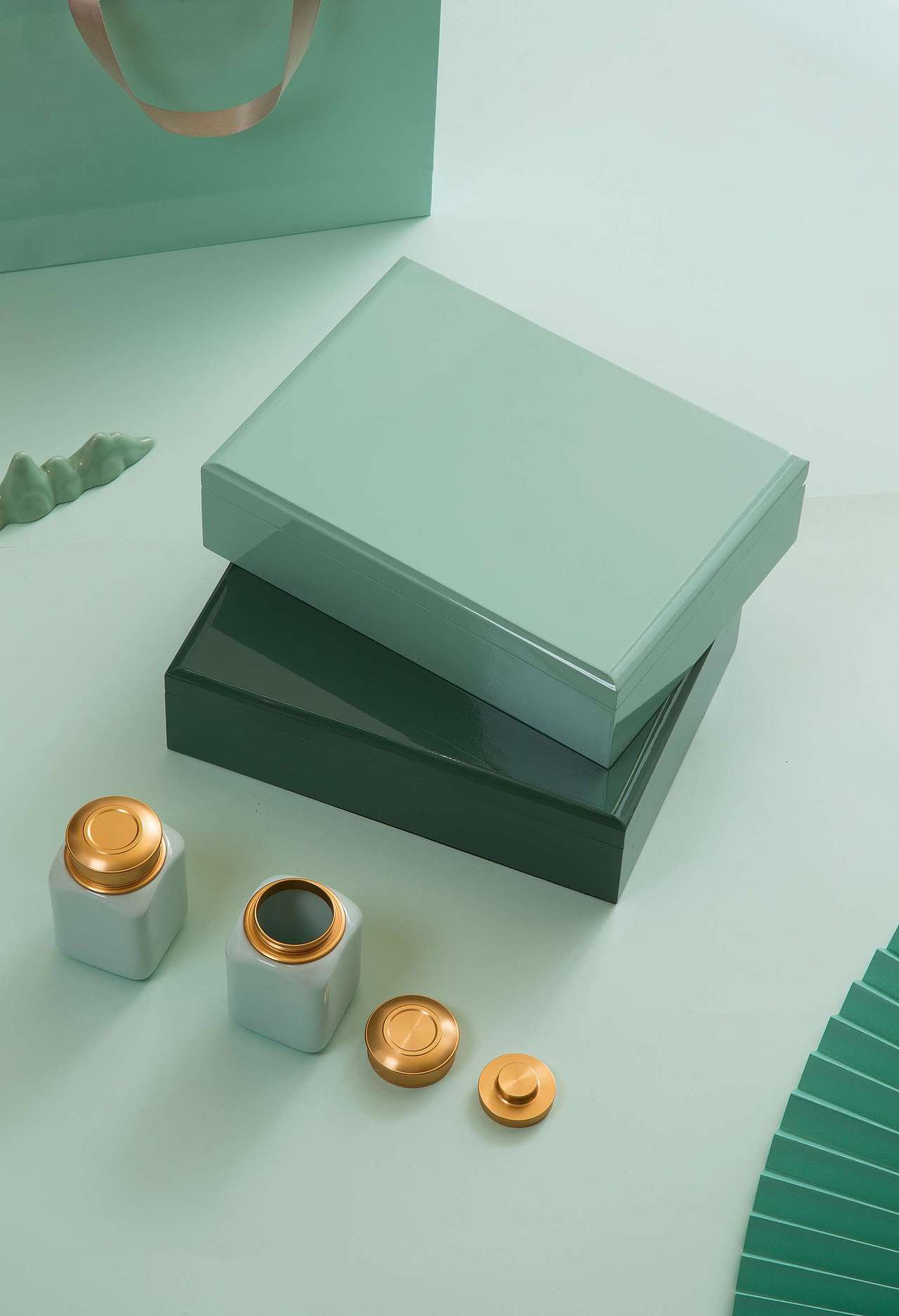 莫兰迪色双瓷罐礼盒+手提袋-双色