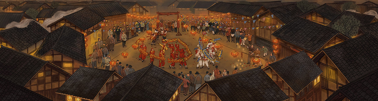 板凳龙单片(图ZMzExMjk2Mzgw) - 艺术插画 - 站酷设计师芮籽RICHCH原创素材 - 站酷ZCOOL