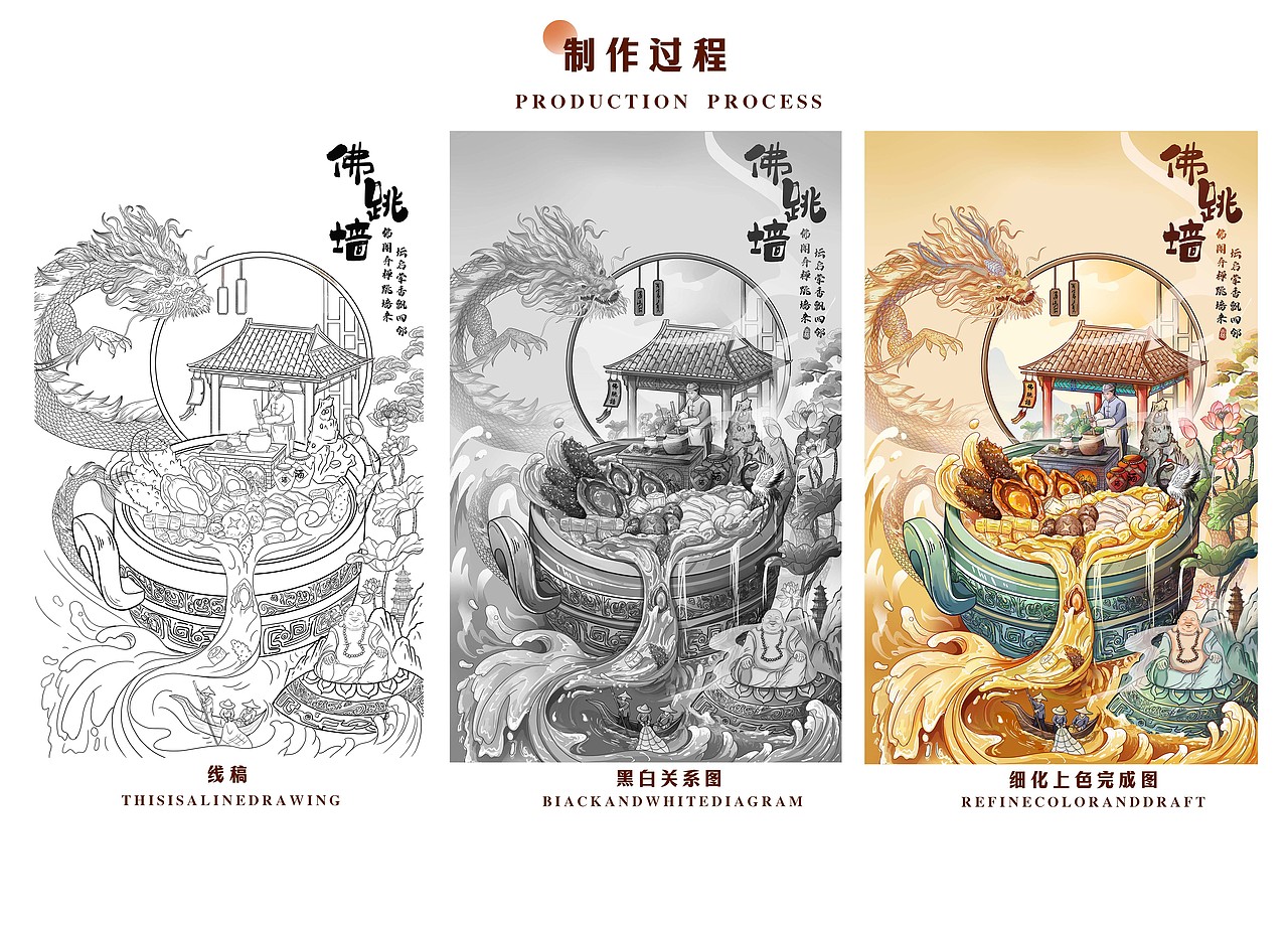 国潮美食插画|佛跳墙|国风插画 包装设计（图ZMzM2NzQyMzg4） - 商业插画 - 站酷设计师艾琳ALIN原创素材 - 站酷ZCOOL