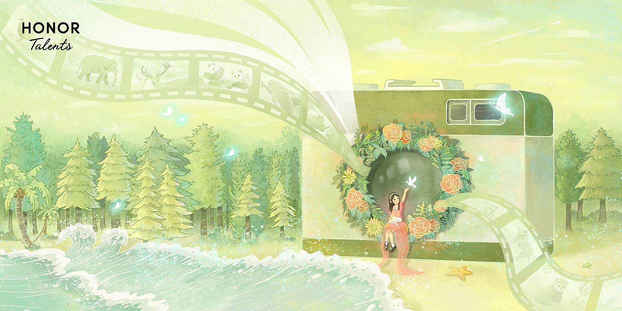 2022荣耀全球设计大赛《梦曲：绿影仙踪》（图ZMzE4ODA1Nzcy） - 商业插画 - 站酷设计师豹崽范原创素材 - 站酷ZCOOL