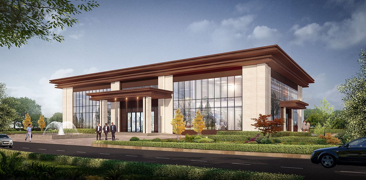 新中式城市展厅艺术展馆造型及效果表现SU+LUMION+PS