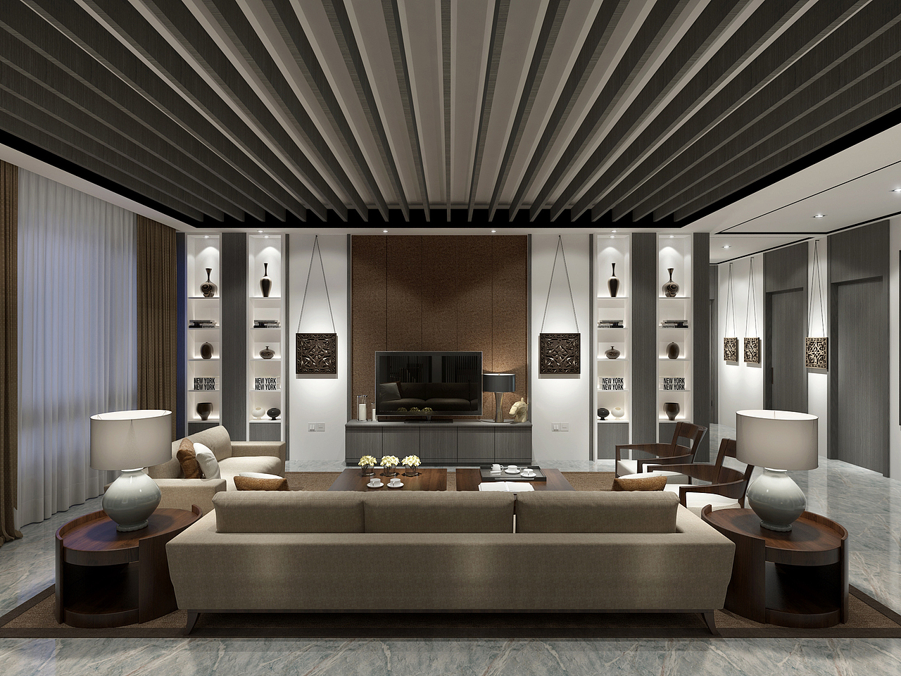 新中式4室2厅2卫效果图案例分享