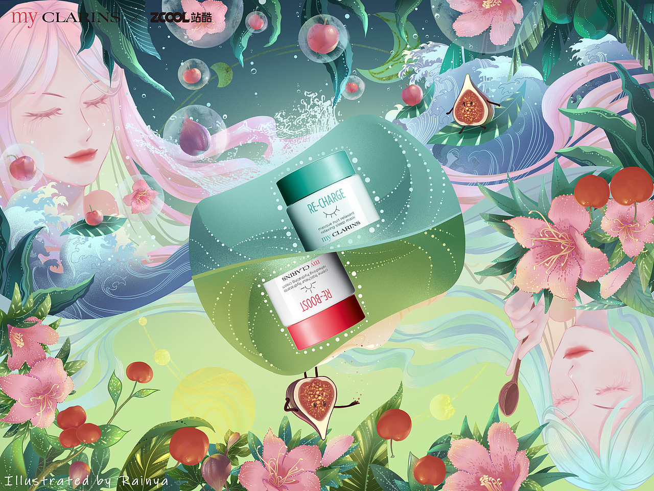 站酷x娇韵诗 #myCLARINS寻找天然好食肌#日与夜（图ZMjk2MDI1NzA4） - 商业插画 - 站酷设计师Rain鸭原创素材 - 站酷ZCOOL