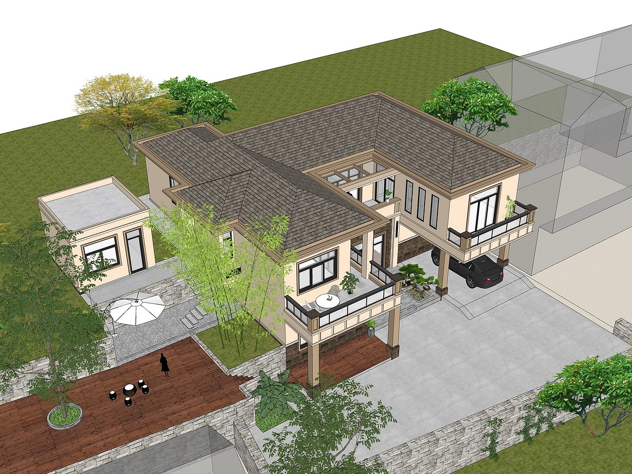 新中式别墅SU模型下载