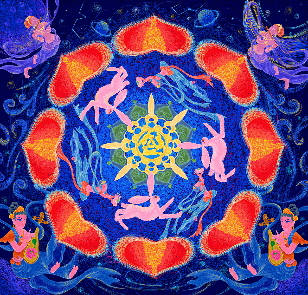 线圈插画-（三兔共耳）（图ZMzAyNjY0NDY4） - 艺术插画 - 站酷设计师线芽原创素材 - 站酷ZCOOL