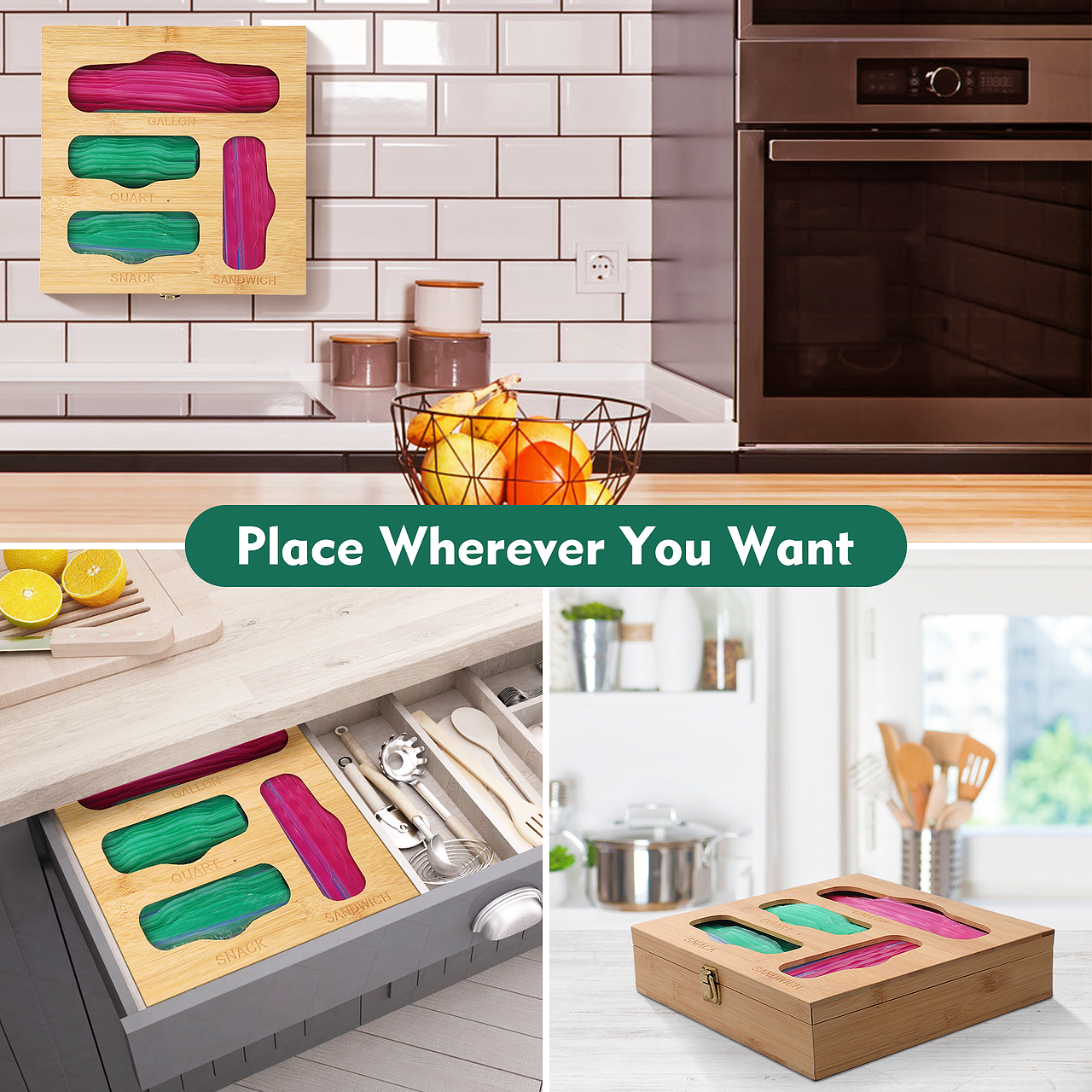 亚马逊自封袋竹制收纳盒主图设计