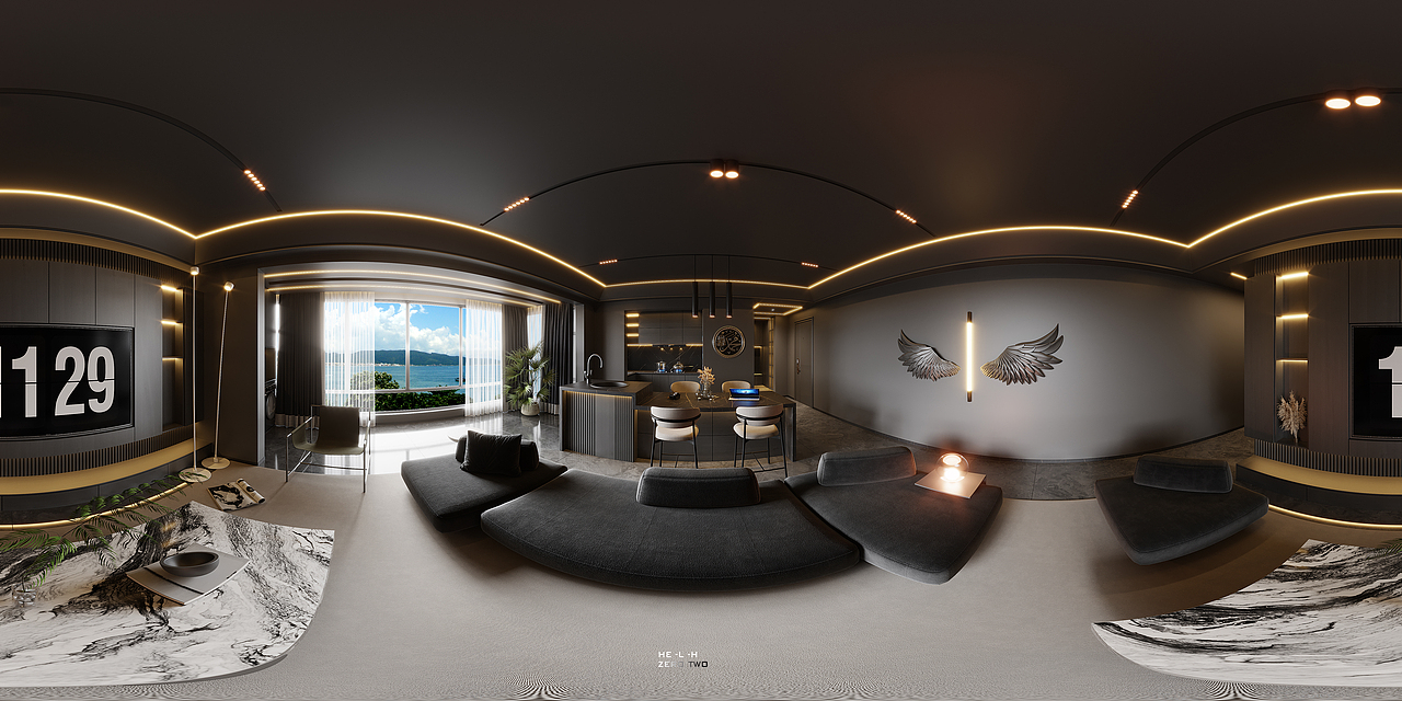 暗黑风格客餐厅厨房（图ZMzM5OTE4Mzg4） - 建筑/空间 - 站酷设计师zero一two原创素材 - 站酷ZCOOL