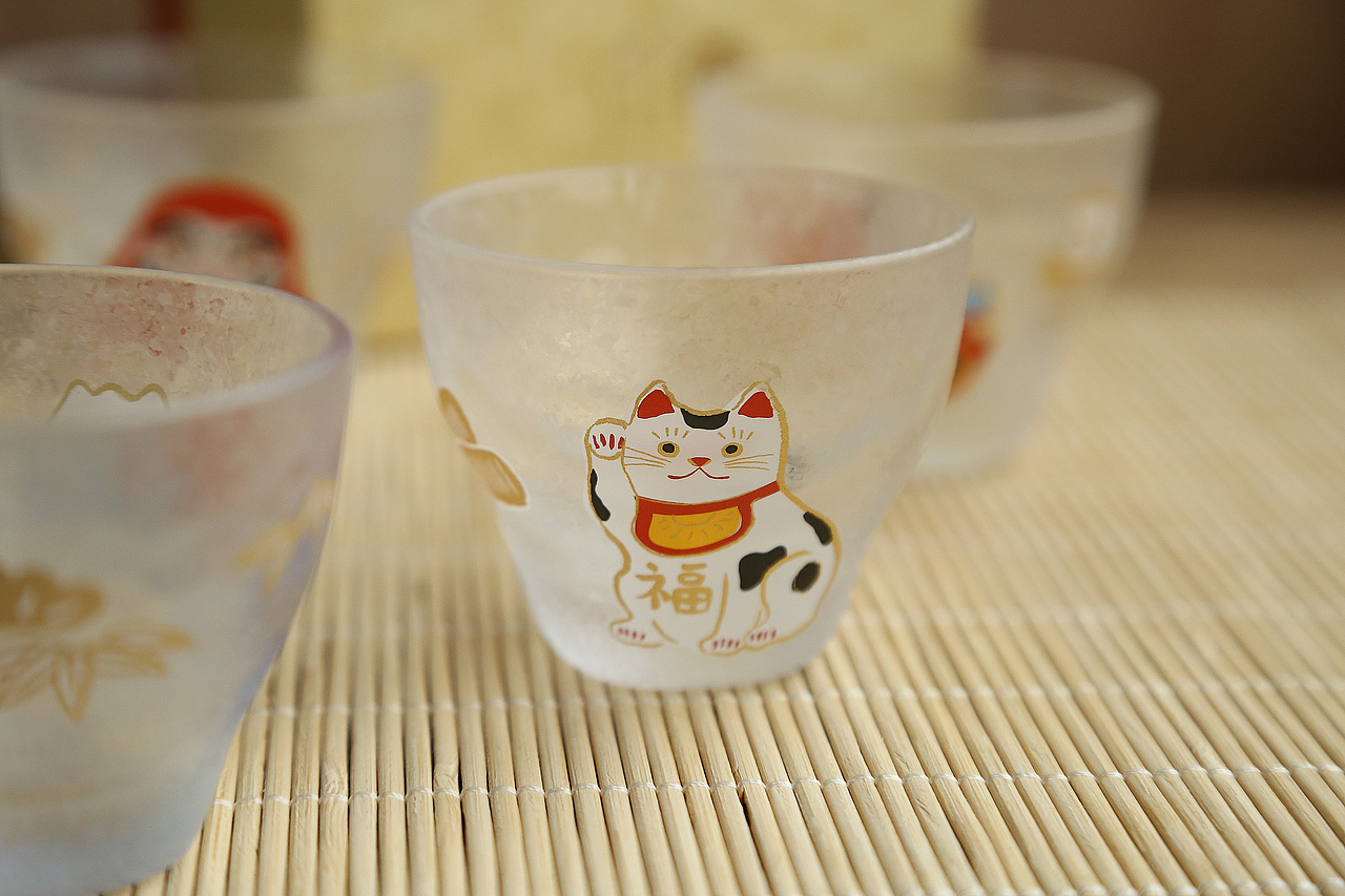 雪花纹吉祥物对杯手工玻璃杯