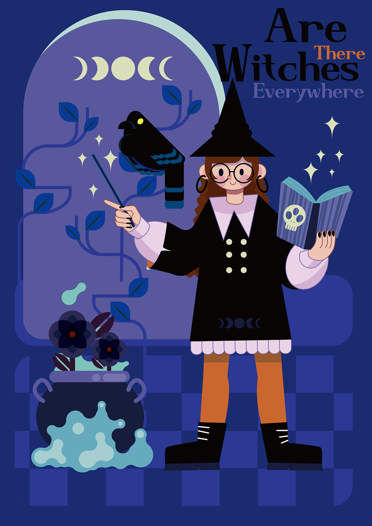 【扁平风格插画】到处都是魔女