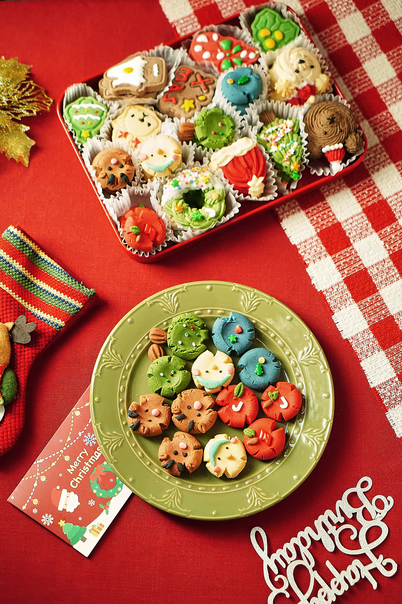 美食摄影|圣诞美食松饼树纸杯蛋糕姜饼人曲奇饼干蛋挞