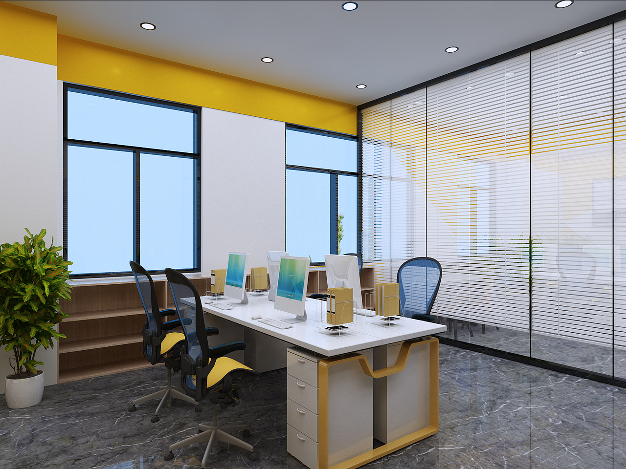 广告店铺设计二层办公区3D效果图