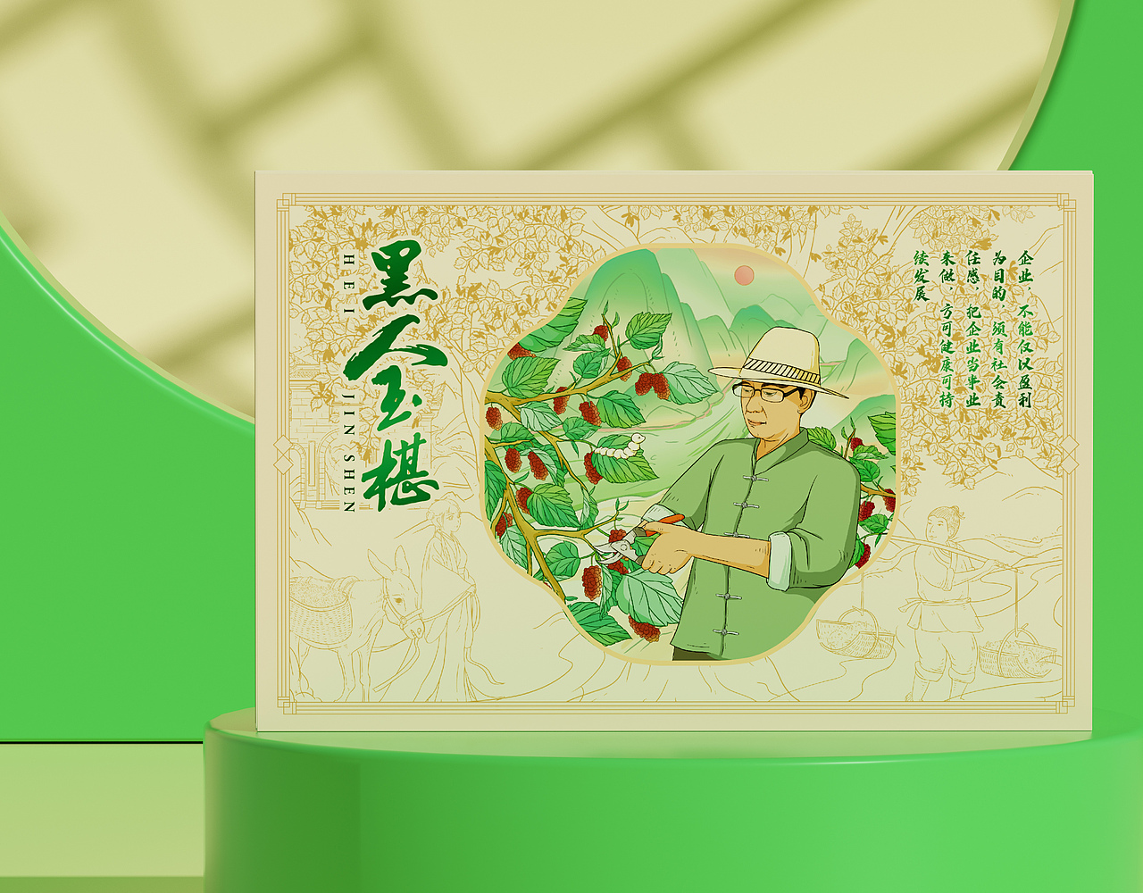 果干桑葚国风插画包装设计
