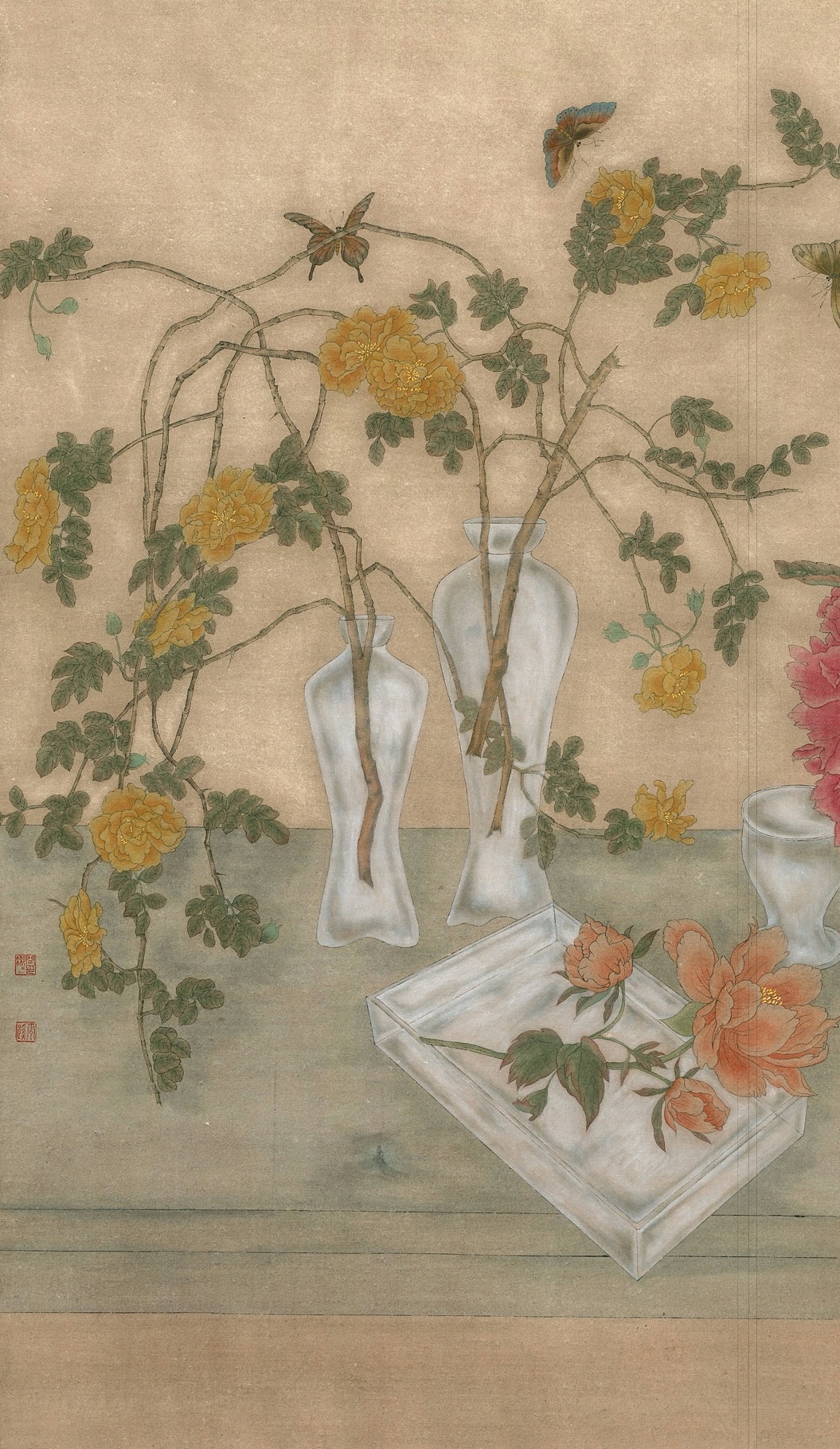 作品简介:题材来源于常见的花草,玻璃器皿,蕾丝,蝴蝶等,认真体察它们