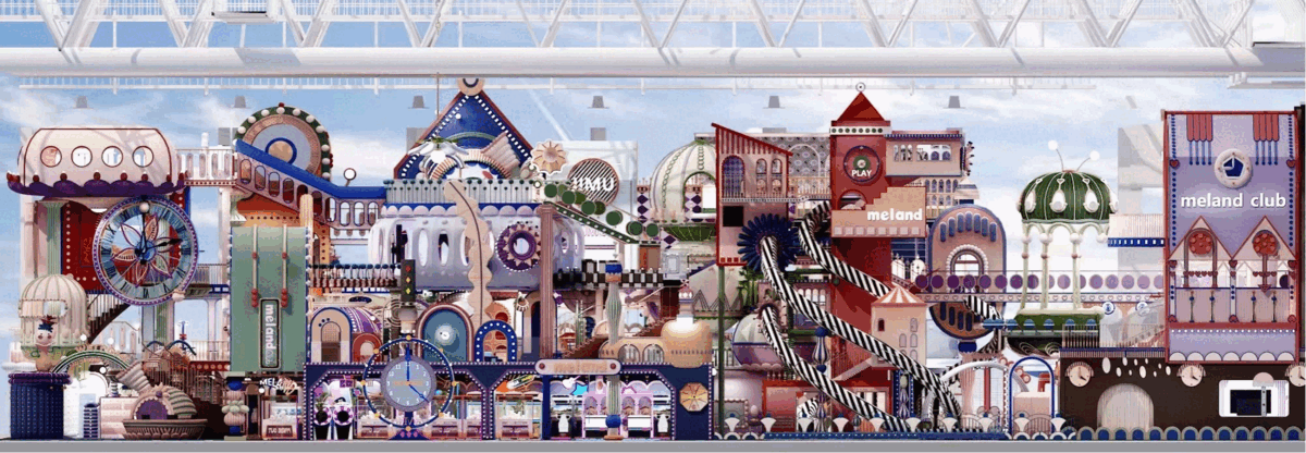 
项目坐落于济南融创茂内，考量过场地条件后，设计师充分利用层高优势与开敞的空间，打造了这一座三维立体城市般的盛大乐园。不同于传统商场内的室内乐园项目，外部的消费者仅能通过橱窗一窥项目内部的设计场景，立面墙阻隔了视线，却也营造出几分神秘感。但济南融创茂的Meland Club项目，却完完全全摒弃了立面墙的设计，用装饰性栏杆作为分界，让商场内的消费者也得以观赏到整个乐园的设计全貌。<br><br>