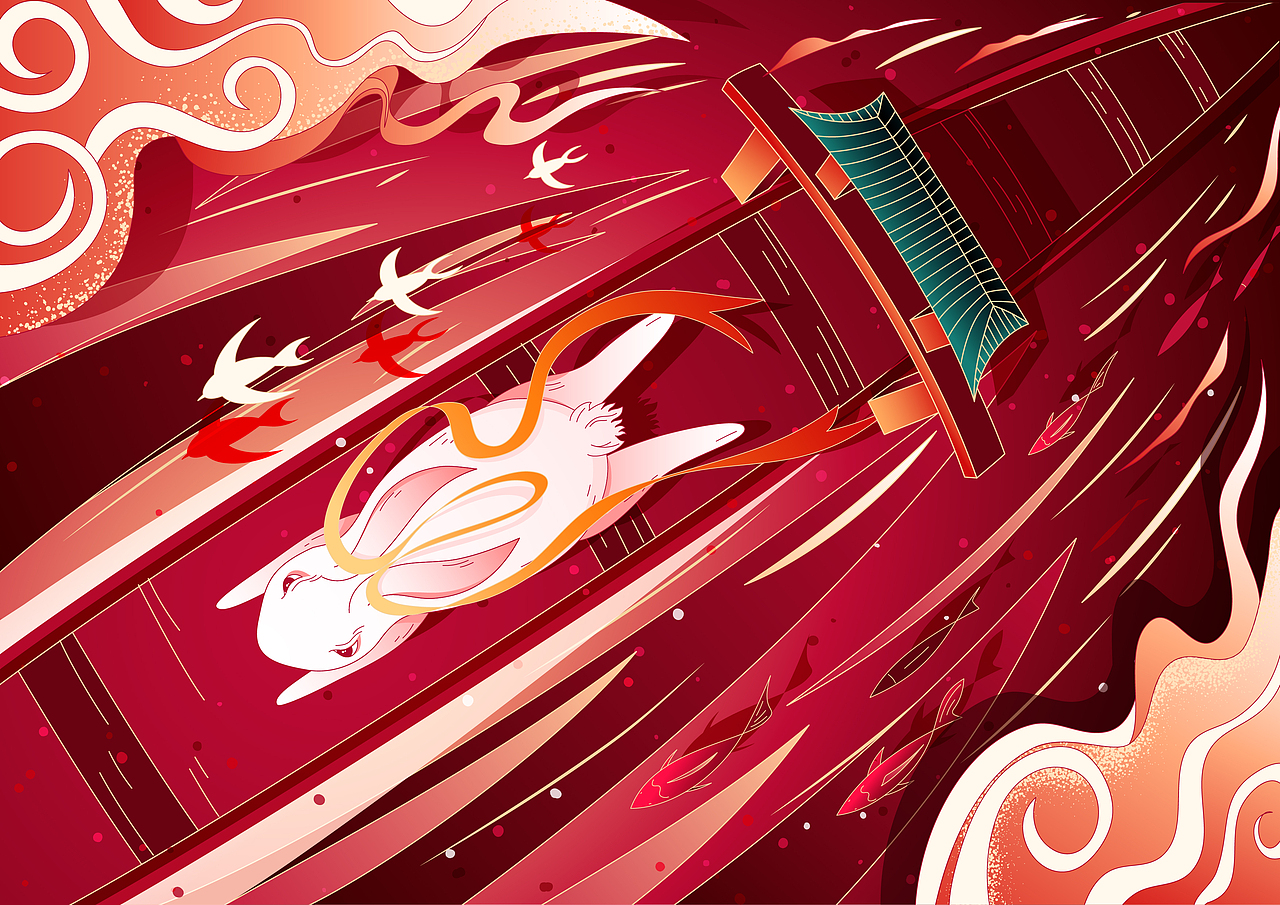 一只奔跑的兔子沖出牌坊（圖ZMzE3Nzg2NDg0） - 商業(yè)插畫 - 站酷設(shè)計師三斗海水原創(chuàng)素材 - 站酷ZCOOL