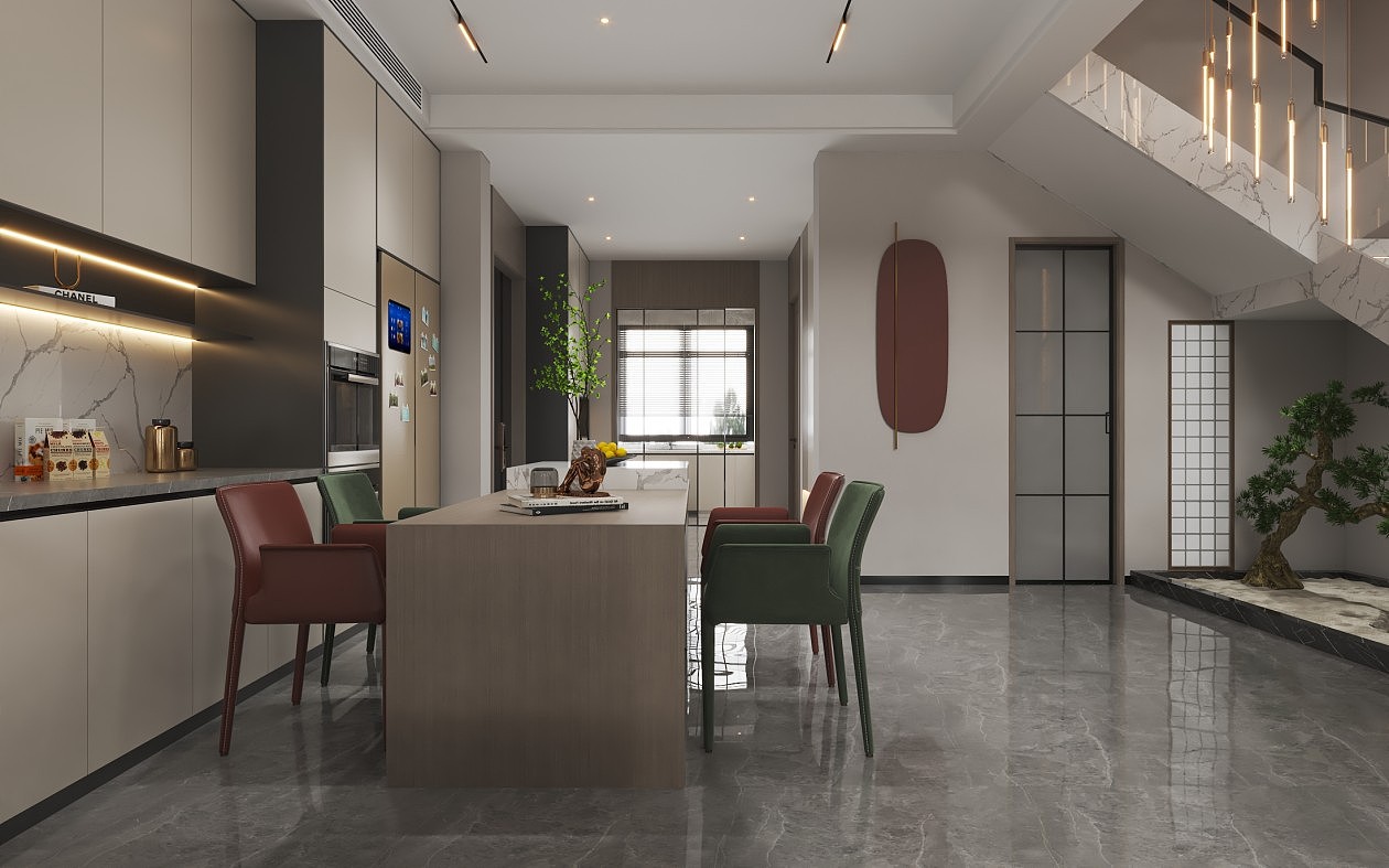 现代别墅客餐厅效果图设计