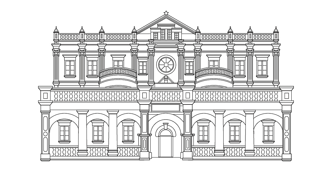 沈阳站地标建筑线条插画