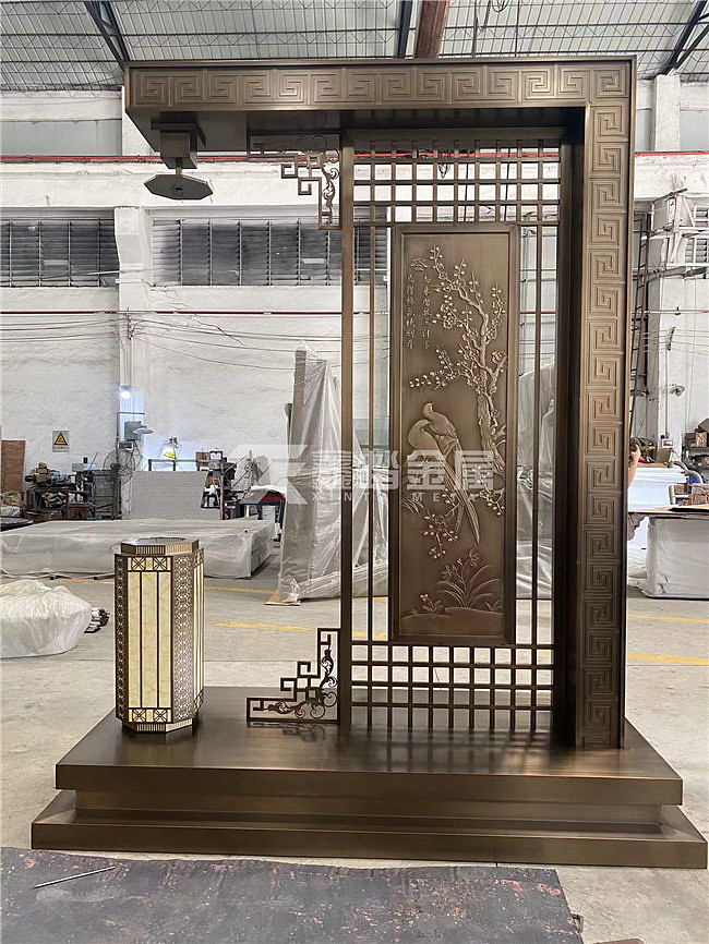 售楼部入口古铜不锈钢灯箱中式雕花园林灯罩