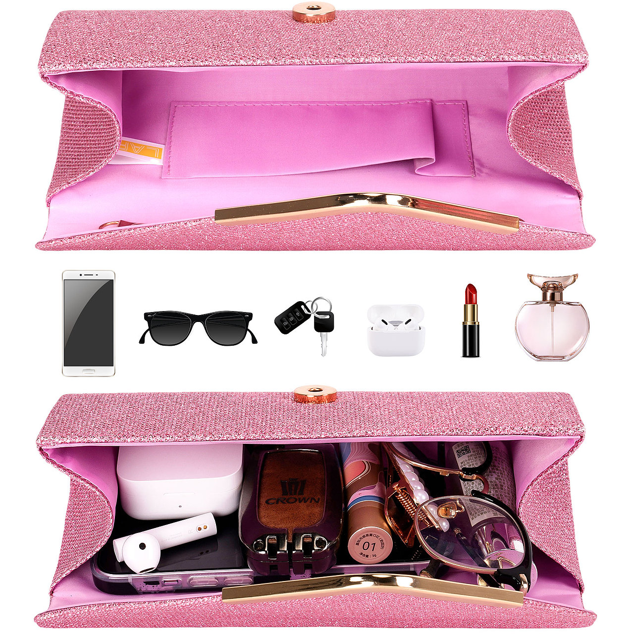 斜口晚宴包黑色,粉色,金色