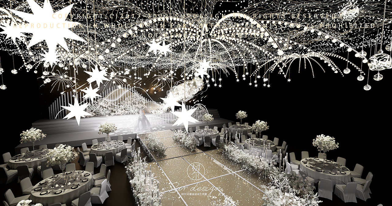 SurDesign香槟色婚礼宴会3D效果图
