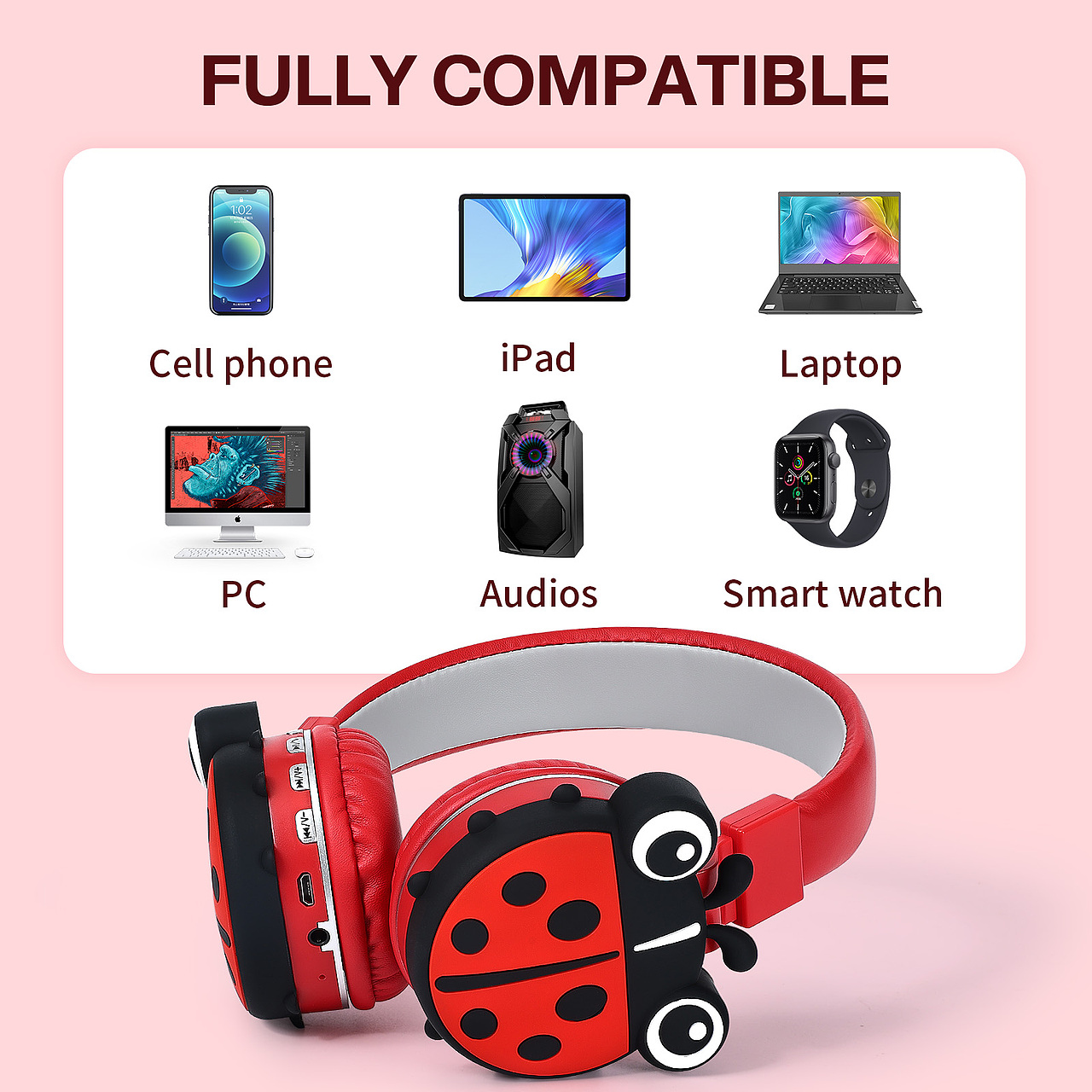 瓢虫儿童耳机亚马逊主图