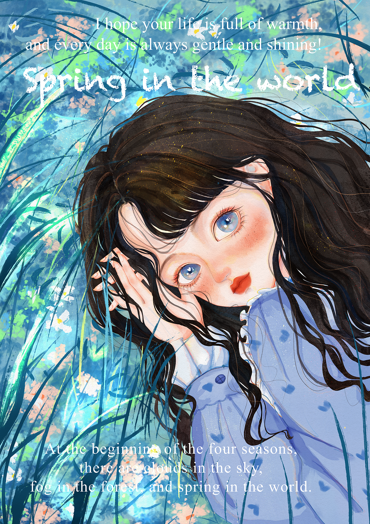 水彩人物插画|春日氛围感紫色少女插画