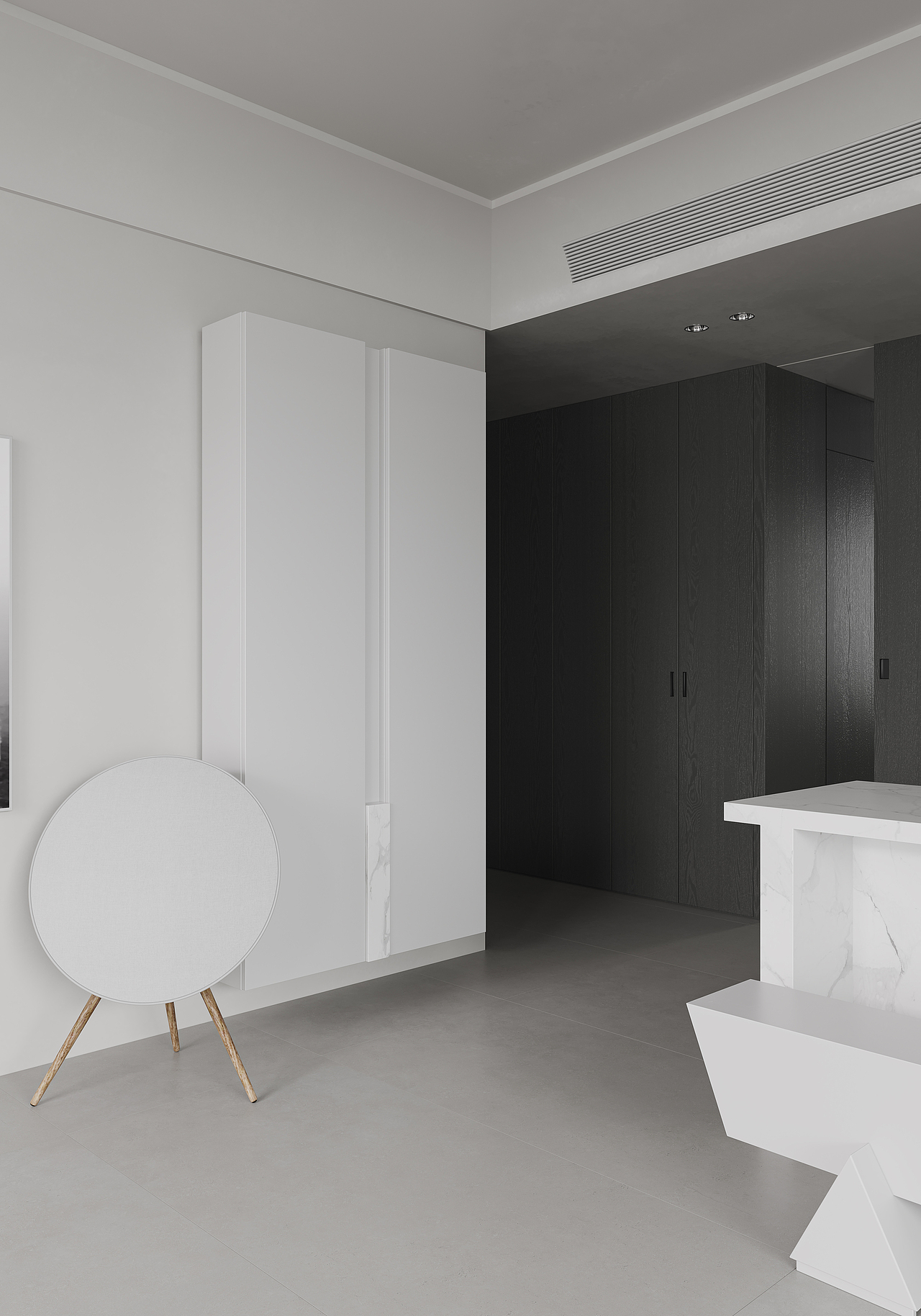 NONO空间研究室 黑白灰极简 客餐厅部分