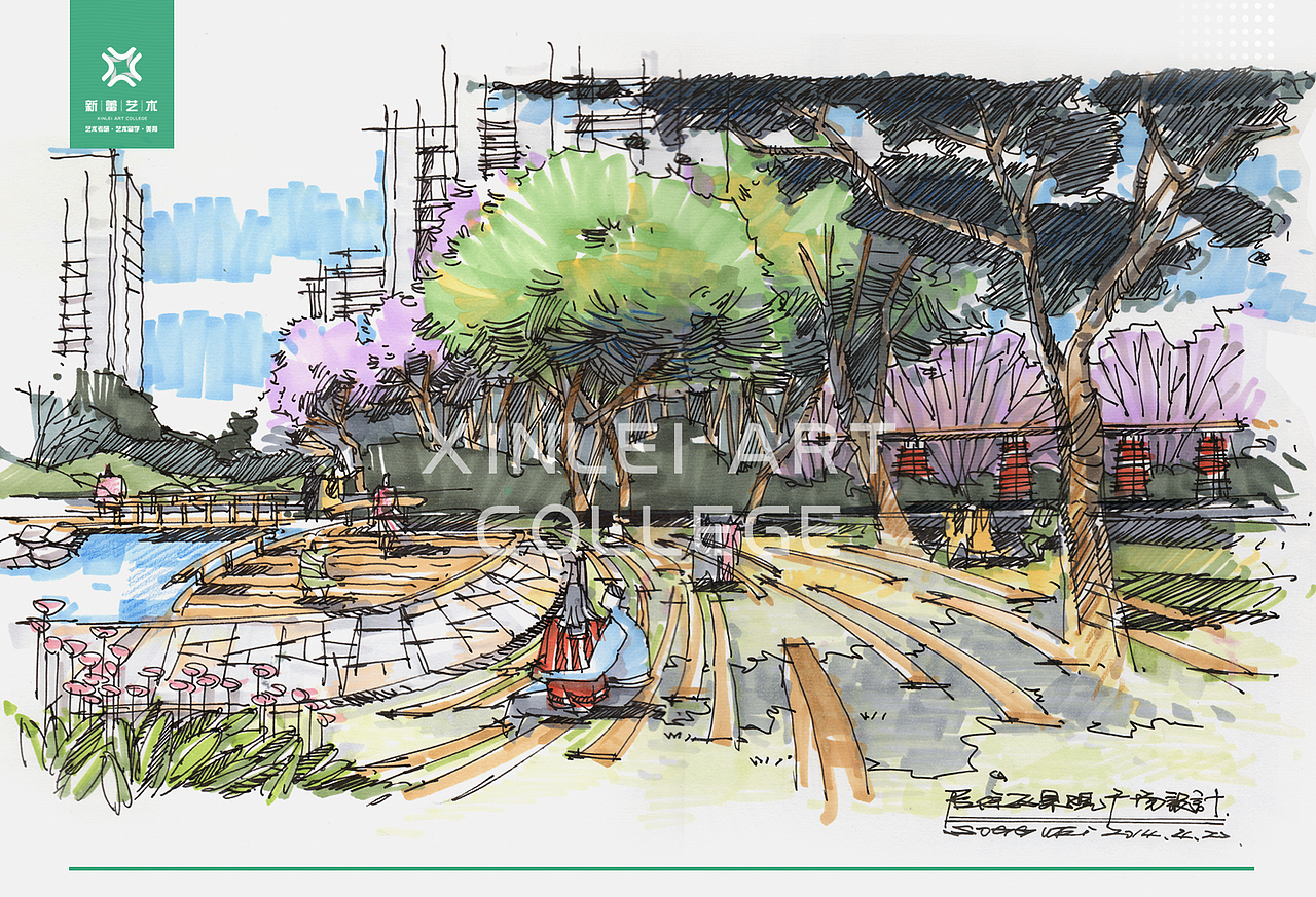 园林景观设计手绘表达/园林景观效果图手绘/风景园林